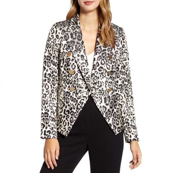 NWT RACHEL PARCELL Leopard Jacquard Blazer Sz S - Picture 1 of 9